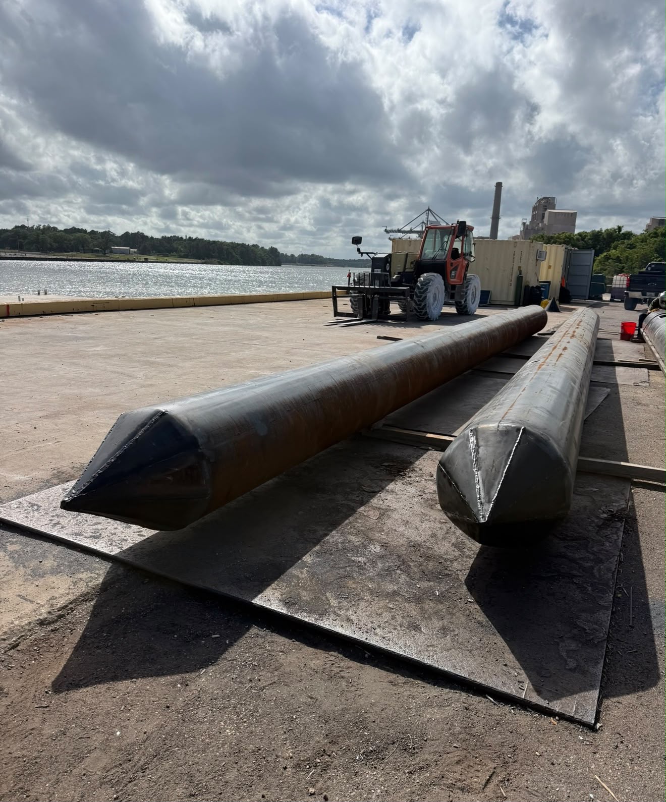 Fabricated steel pipe piles prepared for field use
